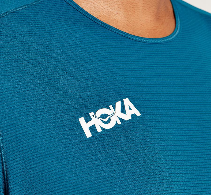 Hoka One One Performance Kort Sleeve Top Herr - Blå - SCZLE-7241